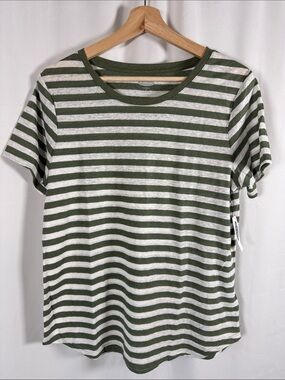 Old Navy Olive & Cream Striped Crew Neck Tee
